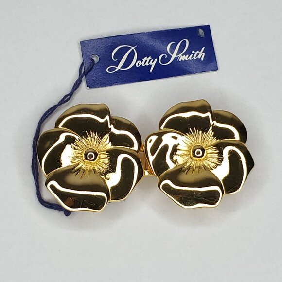 Vintage Dotty Smith Belt Buckle Flower Floral Gold Tone Metal